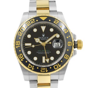 Rolex GMT-Master II Steel 18K Yellow Gold Black Dial Automatic Mens Watch 116713