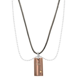 Bliss by Damiani Brown Stainless Steel 18K Gold Uomo Diamond Pendant Necklace