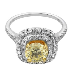 Rachel Koen 18K White Gold Round Cut Fancy Yellow Diamond Engagement Ring 1.13ct