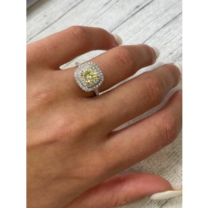 Rachel Koen 18K White Gold Round Cut Fancy Yellow Diamond Engagement Ring 1.13ct