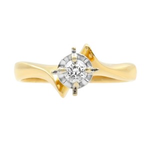 Rachel Koen 14K Yellow Gold One Round Cut Small Diamond Engagement Ring 0.15cttw