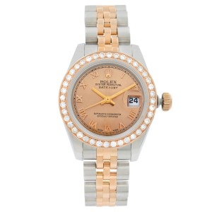 Rolex Datejust Steel Rose Gold Custom 1 Cttw Diamond Bronze Dial Watch 179171