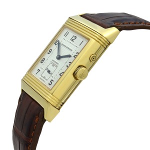 Jaeger LeCoultre Reverso Duo 18K Gold Silver Dial Hand Wind Mens Watch 270.1.54
