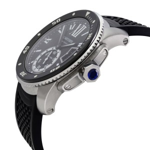 Cartier De Calibre Steel Rubber Black Roman Dial Automatic Mens Watch W7100056