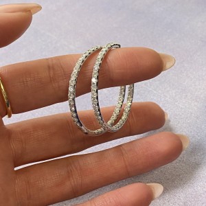 Rachel Koen 18K White Gold Pave Diamond Small Hoop Earrings 3.50cttw