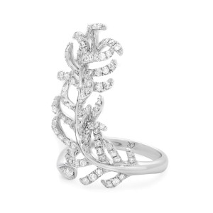 Rachel Koen 18k White Gold Diamond Feather Statement Ring 1.64cttw Size 7
