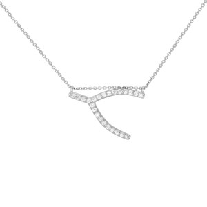 Rachel Koen 14K White Gold Sideways Wishbone Necklace 0.24cttw