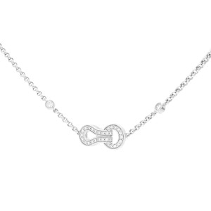 Cartier 18K White Gold Diamond Agrafe Pendant Necklace 0.15cttw