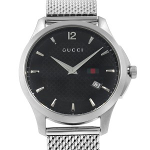 Gucci G-Timeless 40mm Steel Mesh Bracelet Black Dial Quartz Mens Watch YA126308