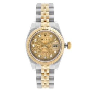 Rolex Datejust 26mm 18k Gold Steel Diamond Dial Automatic Ladies Watch 17917