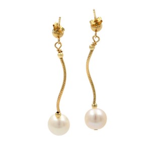 Rachel Koen 14K Yellow Gold Natural White Pearl Drop Earrings 37mm