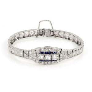 Art Deco 1.60ct Diamond Sapphire Platinum Fancy Milgrain Bracelet