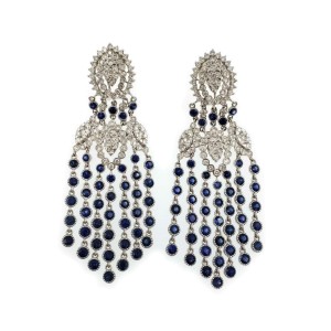 Estate 17.4ct Diamond Sapphire 18k White Gold Chandelier Earrings