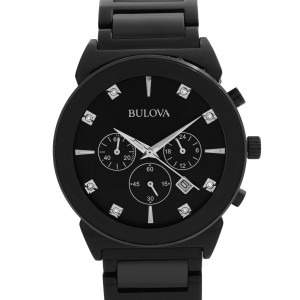 Bulova Classic Chronograph Steel Black Diamond Dial Quartz Mens Watch 