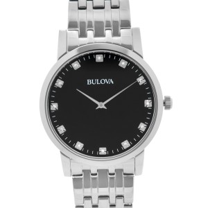 Bulova Classic 38mm Stainless Steel Diamond Black Dial Quartz Mens Watch  