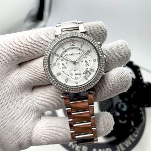 Michael Kors Parker 39mm Steel Silver Dial Crystals Quartz Ladies Watch 