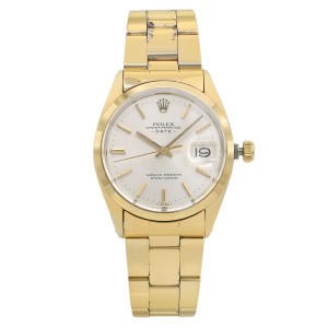 Rolex Oyster Perpetual Date 34mm Gold Plated Steel Silver Dial Mens Watch 