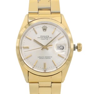 Rolex Oyster Perpetual Date 34mm Gold Plated Steel Silver Dial Mens Watch 
