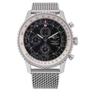 Breitling Navitimer 1461 48mm GMT Steel Moonphase Black Dial Watch 