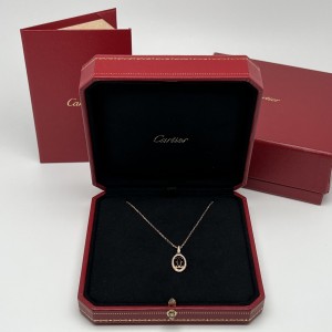 Cartier Double C De Cartier Diamond Logo Pendant Necklace 18K Rose Gold 0.10cttw
