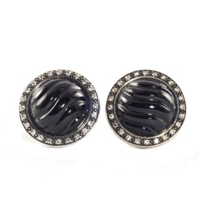 David Yurman Silver Black Onyx Diamond Cable Button Earrings Sterling