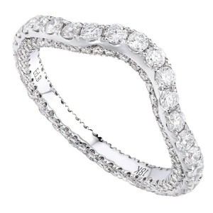 18K White Gold 1.10cts Genuine Curved Diamond Pave Ladies Ring Size 6.5