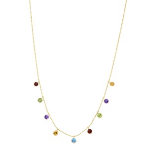 Rachel Koen Dangling Gemstone Strand Necklace14K Yellow Gold 16 Inches