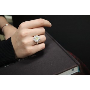 Light Fancy Yellow Oval Diamond Engagement Ring Handmade Platinum 18KY Size 6.5