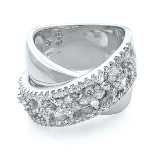 Rachel Koen 18K White Gold H VS1 1.00cttw Diamond Layered Wide Band Ring Size 6
