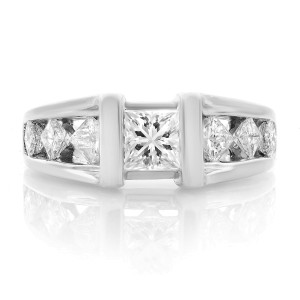 14K White Gold  Diamond Princess Cut  Women's Engagement Ring 2.61cts