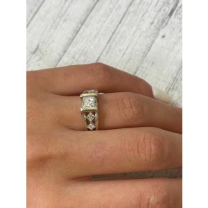 14K White Gold  Diamond Princess Cut  Women's Engagement Ring 2.61cts