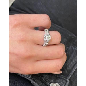 Rachel Koen 14K White Gold Round Cut Diamond Engagement Ring 1.65cts Size 7.25