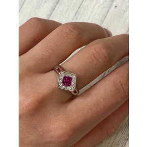 Rachel Koen 14K White Gold Ruby With Diamonds Ladies Ring Size 7