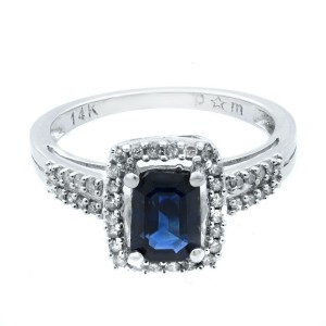 Rachel Koen 14K White Gold Blue Emerald Sapphire W/ Diamonds Engagement Ring 7