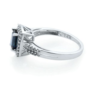 Rachel Koen 14K White Gold Blue Emerald Sapphire W/ Diamonds Engagement Ring 7