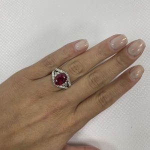 Rachel Koen Ruby Statement 18k white Gold Diamond Ring 6.4ct Size 7