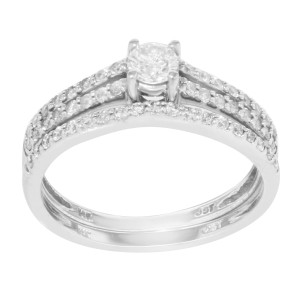 14K White Gold Diamond Womens Engagement Ring Band Set 0.65 Cttw Size 7