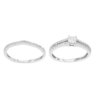 14K White Gold Diamond Womens Engagement Ring Band Set 0.65 Cttw Size 7