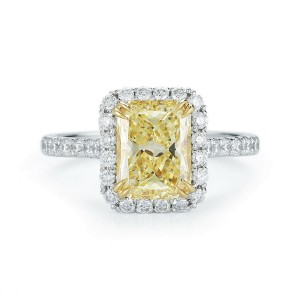 Fancy Yellow Radiant Cut Halo Diamond Engagement Ladies Ring Platinum 2.14cts