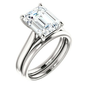 Rachel koen 14K White Gold Emerald Cut Engagement Ring Mounting Size 6.5