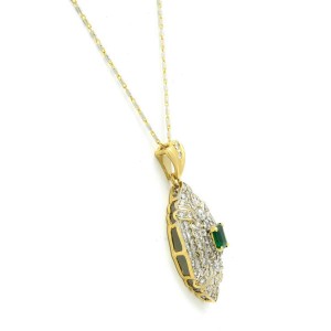 Rachel Koen 14K and 18K Gold Diamond 2.00cttw Emerald Pendant Necklace