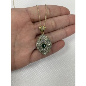 Rachel Koen 14K and 18K Gold Diamond 2.00cttw Emerald Pendant Necklace