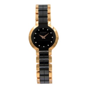 Wittnauer Ceramic Rose Gold Tone Steel Black Dial Ladies Quartz Watch 12P102