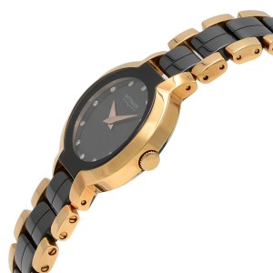 Wittnauer Ceramic Rose Gold Tone Steel Black Dial Ladies Quartz Watch 12P102