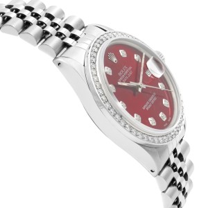 Rolex Datejust 1.20 Cttw Custom Diamond Red Dial Mens 1985 Watch 16014
