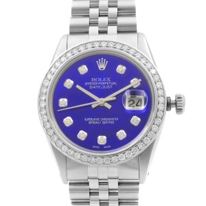Rolex Datejust Steel 1 Cttw Custom Diamond Blue MOP Dial Mens 1978 Watch 16014