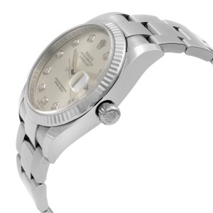 Rolex Datejust 36mm Steel 18K White Gold Silver Diamond Dial Watch 116234