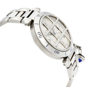 Cartier de Pasha Steel Silver Guilloche Date Dial Automatic Mens Watch W31040H3