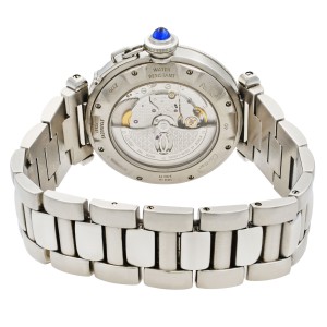 Cartier de Pasha Steel Silver Guilloche Date Dial Automatic Mens Watch W31040H3