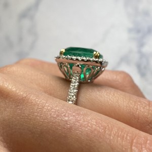 18K White Gold Cushion Green 9.23ct Emerald Diamond Halo Engagement Ring SZ 6